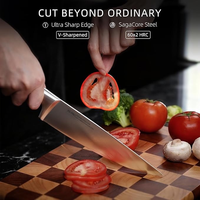 Magnetic Knife Block Set, 13-Piece | Japanese Stainless Steel Kitchen Knives with Dual-Tone Block