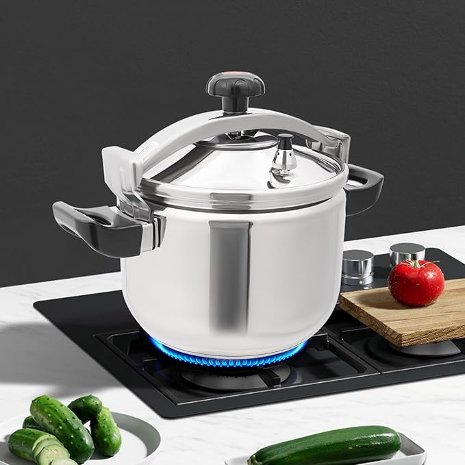 22L Stainless Steel Pressure Cooker, 60Kpa High Pressure Cooker with Safety Valve & Pressure Release, 201 Stainless Steel Cooking Pot for Induction, Gas, Electric Stoves, Home & Restaurant Use