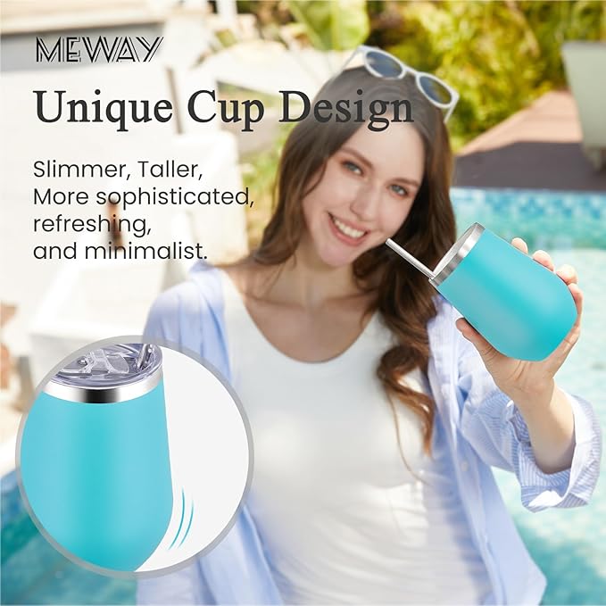 MEWAY 12oz Stainless Steel Wine Tumbler with Lid - Double Wall Vacuum Insulated Swig cups for Hot and Cold Drinks, Ideal for Coffee, Wine, Beer, gifts for Women under 10 dollars(Mix,Set of 12)