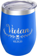 Gifts Inscribed Personalized Wine Tumbler with Lid – Blue Custom Engraved Stainless Steel Insulated Mug for Hot & Cold Drinks – Customized Bridesmaid, Wedding, or Birthday Gift