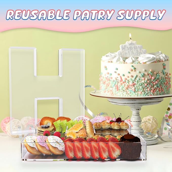 13.8" Extra Large Acrylic Letter Charcuterie Board Box, Reusable Fillable Letter Cake Candy Dish Display Serving Tray for Birthday Anniversary Party Decoration (H)