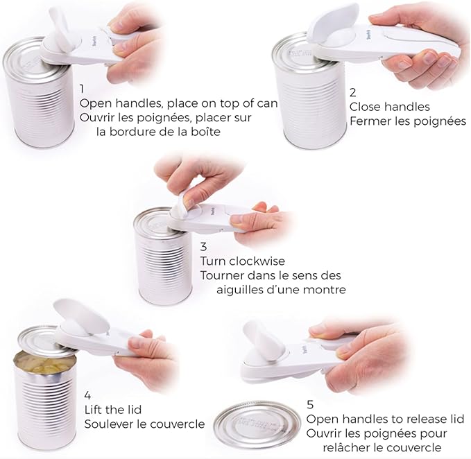 Starfrit Little Beaver Can Opener - Safe - Holds and Leaves No Sharp Edges on Lid - Comfort Grip - 3 year warranty - White