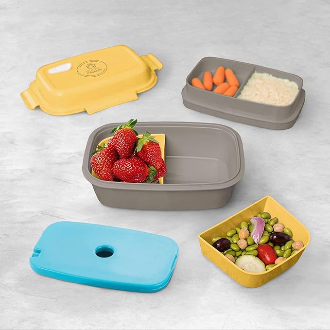 Ultimate Bento Box - Lunch Box for Kids & Adults with Removable Ice Pack - Leakproof, Multi-Compartment Food Container with Removable Containers - Microwave & Dishwasher Safe (Yellow/Gray)