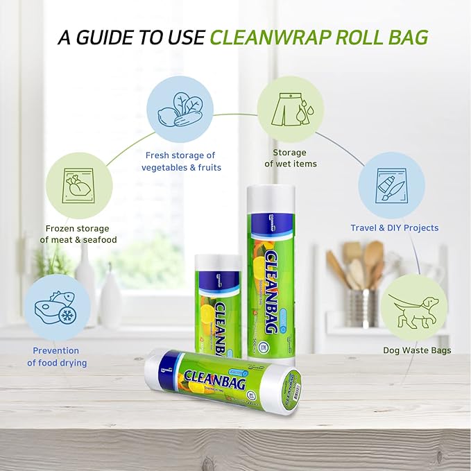 CLEANWRAP Food Storage Roll Bags (13.78 * 17.71-500 PCS) + Zipper Bag (Medium 90 Bags) | Food Plastic Bags, Mini Plastic Bags, Plastic Bread Bags, Roll Plastic Bags, Plastic Produce Bag