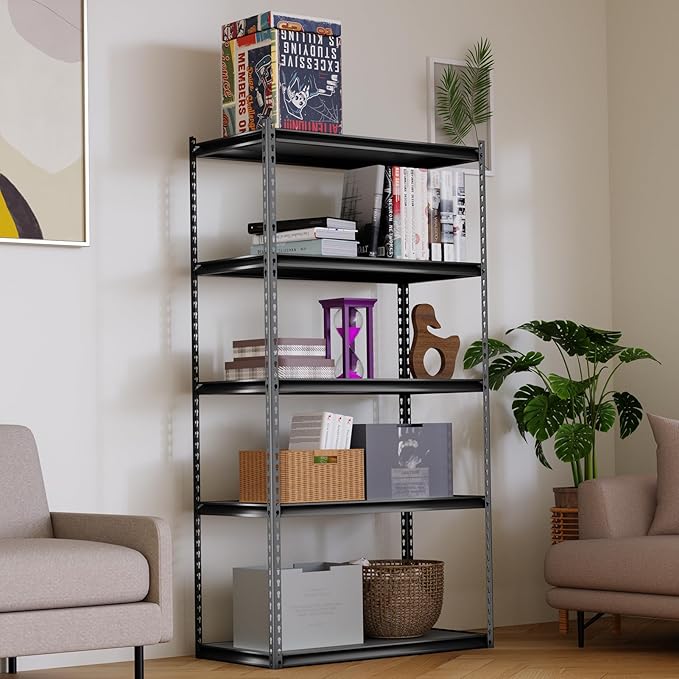 The Atlas 36" W Laminated Heavy Duty Metal Shelving Unit 4000 Lbs Boltless Garage Storage Shelves Utility Rack Shelf Warehouse Pantry Shed 36" W x 18" D x 72" H, Dark Gray