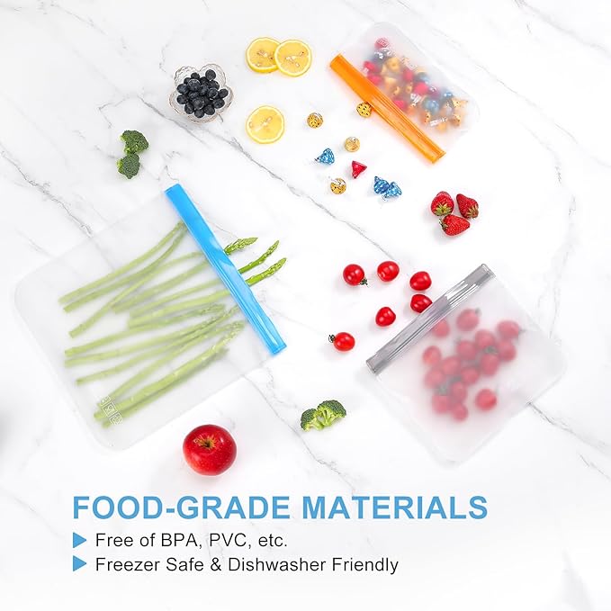 Lerine 10 Pack Reusable Snack Bags Dishwasher Safe, BPA Free Food Storage Bags, Extra Thick Leak-proof Reusable Freezer Bags for Candy, Snack, Cereal, Travel Items, Home Organization (Gray, 10 Snack)