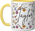 Girl Retro Taylor First Name Coffee Mug for Men Women Ceramic Mug, Yellow/White