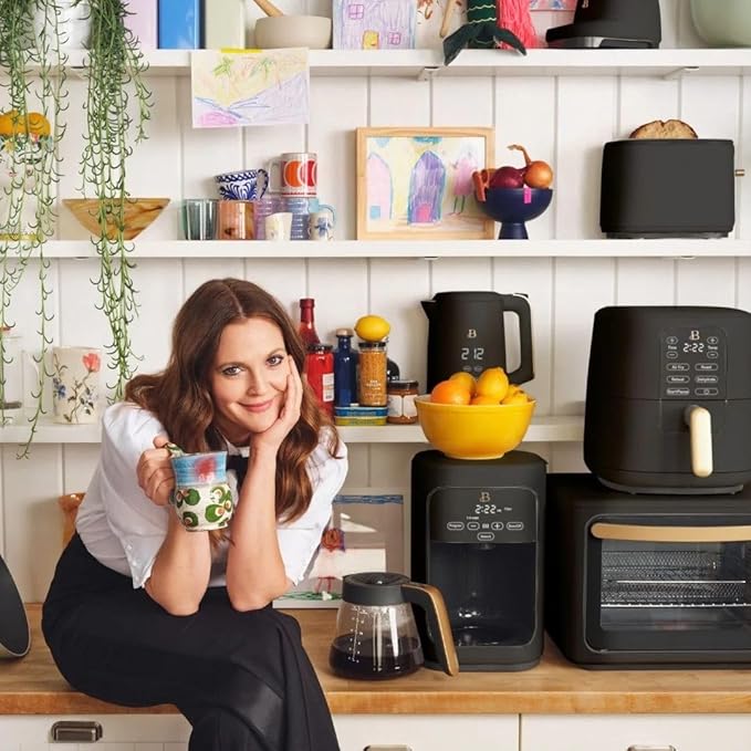 Beautiful by Drew Barrymore 6-Quart Digital Air Fryer, TurboCrisp Technology, Touch-Activated Display, 1750W, 90–400°F, Dishwasher-Safe Basket (BLACK SESAME)