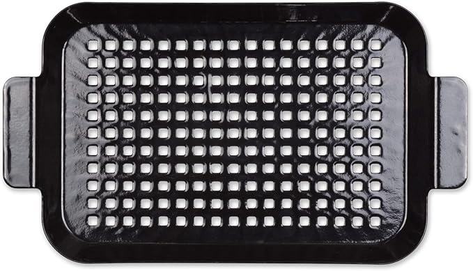 RSVP International Porcelain Coated Steel BBQ Grill Tray/Pan, Outdoor Barbeque Grilling Accessories for Cooking Fish & Vegetables, Dishwasher Safe, Small, 13x7.25