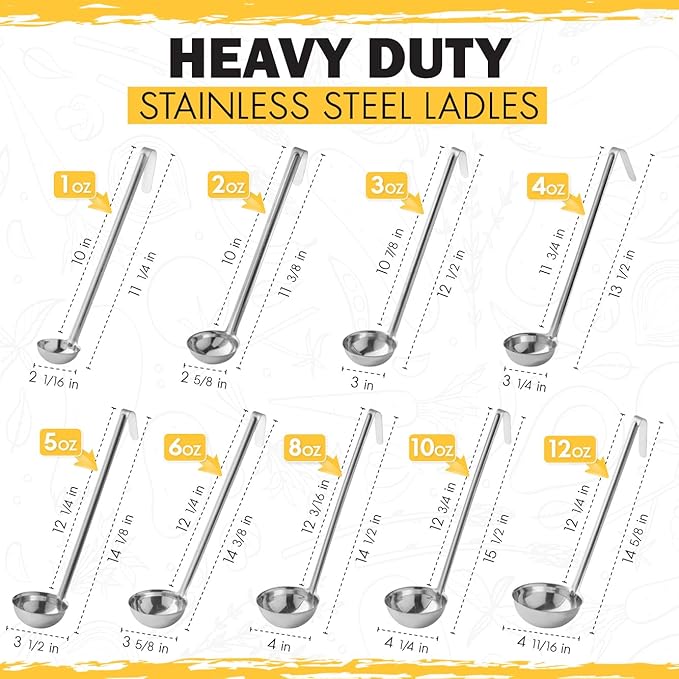 Ladle - Durable Stainless Steel Ladle Serving Measuring Soup Dressing Sauce Gravy Sturdy Dependable Long Handle for Kitchen - 12 Oz.