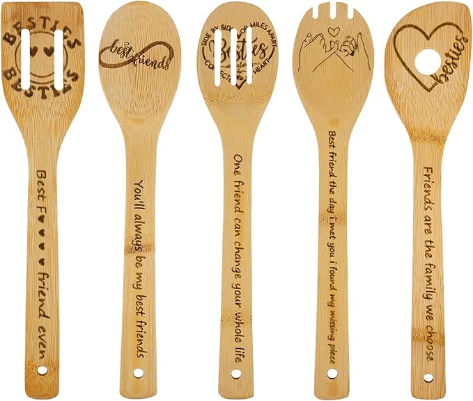 Bestie Gifts,Friend Birthday Gifts for Women,Friendship Gift for Best Friends Female Women Sister Mom Wife Her Girlfriend Coworker Bestie Bff,5PCS Friend Wooden Cooking Spoons