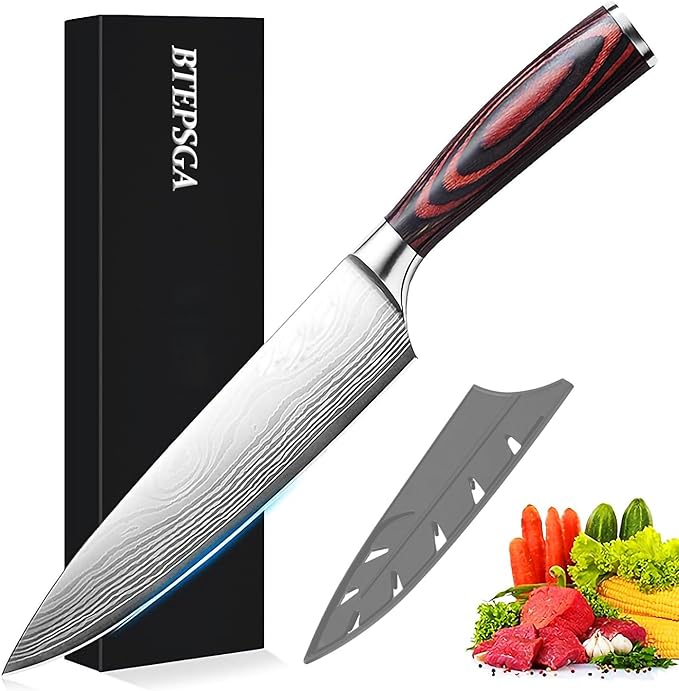 Chef Knife- 8", Razor-Sharp High-Carbon Stainless Steel Kitchen Knife, Ergonomic Handle, Multipurpose Japanese Chef's Knife for Meat & Veggies, Ideal for Gifting