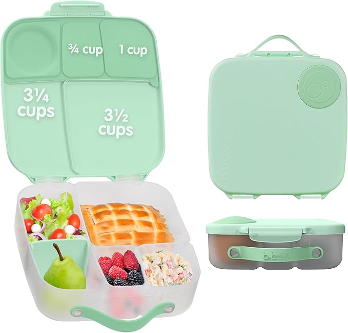 b.box Kids Lunch Box – 4 compartments (2 Leak-proof) Bento Box with Cold Pack & Removable Divider Reusable Snack Containers with Lids, Snack Box for Toddlers & Older Kids 8 1/2 cups (Spearmint)