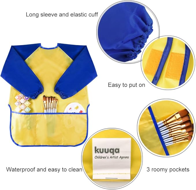 KUUQA Waterproof Children Art Smock Kids Art Aprons, Painting Supplies (Paints and brushes not included)