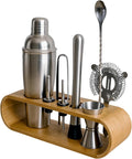Cocktail Shaker Set Bartender Kit with 10 Bar Tools & Bamboo Stand – Martini Shaker, Jigger, Strainer, Muddler, Mixer Spoon, Pourers – Home Bar Set & Gift for Men (Silver)