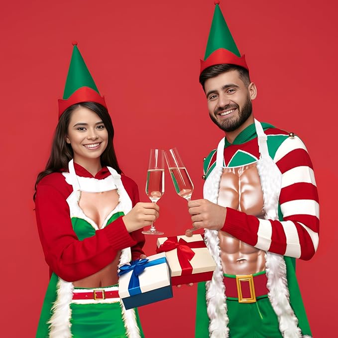 4 Pcs Christmas Aprons with Hats for Women Men Adjustable Kitchen Funny Cooking Aprons for BBQ Party