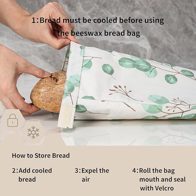 Beeswax Bread Bags for Homemade Bread. Beeswax Bags for Sourdough（2 Pack Eucalyptus Leaf Design). 11 * 15IN. ZSHLXM