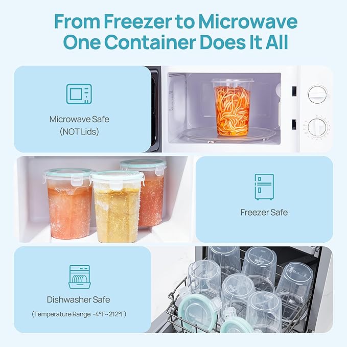 Vtopmart 6 Pack 32oz Deli Containers with Airtight Lids, Freezer Soup Containers for Take-out, Plastic Reusable Food Storage Container for Meal Prep, Salad, Leftover, Lunch, Microwave/Dishwasher Safe