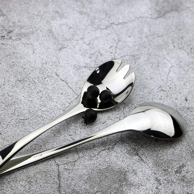 JASHII 18/10 Stainless Steel Mirror Polished Silver 2 Pcs Salad Fork & 2 Pcs Salad Spoon Silverware Server Utensil Set
