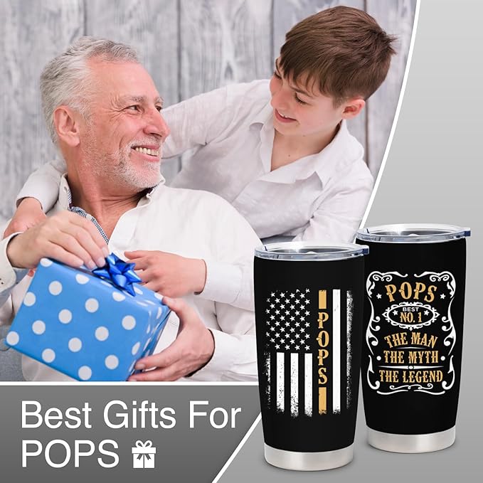Pops Gifts for Grandpa, Pop Gifts from Grandkids, Best Pops Ever Gift, Christmas Fathers Day Birthday Gift for Pops from Grandchildren, Grandpa 20 Oz Tumbler
