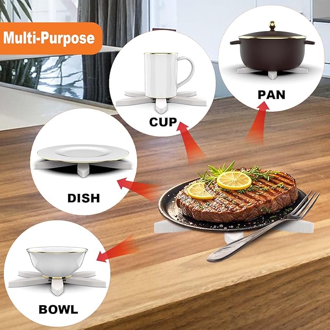 Wooden Trivets for Hot Dishes,Tree Shape Trivet Set, 4 Wooden Trivets+1 Stand, Natural FoldableKitchen Wooden Trivet for Hot Dishes、Pot、Bowl、Teapot、Hot Pot Holders (White)