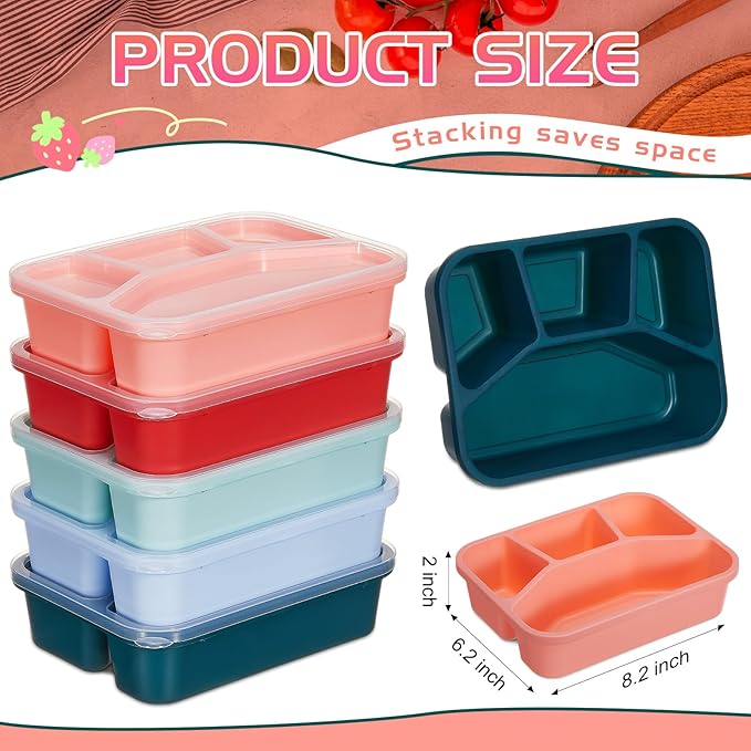 Honeydak 5 Pack Snack Containers 4 Compartment Bento Snack Boxes Reusable Lunchable Containers with Lids Divided Meal Prep Lunch Food Storage Box for School Work Travel(Melon,Mixed)