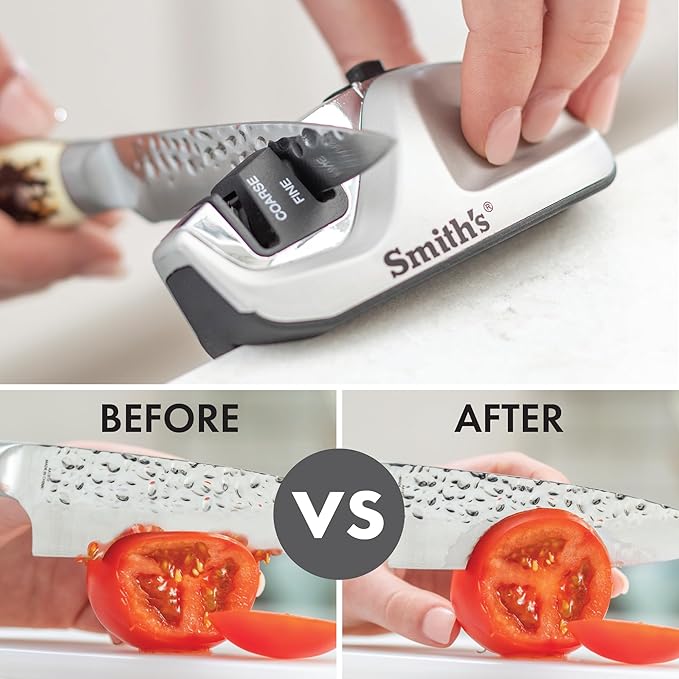 Smith's 51023 Adjustable Diamond Edge Grip Sharpener - Grey - Coarse & Fine Sharpeners - Compact - Stable Non-Slip Base – Pull Through Knife Sharpener
