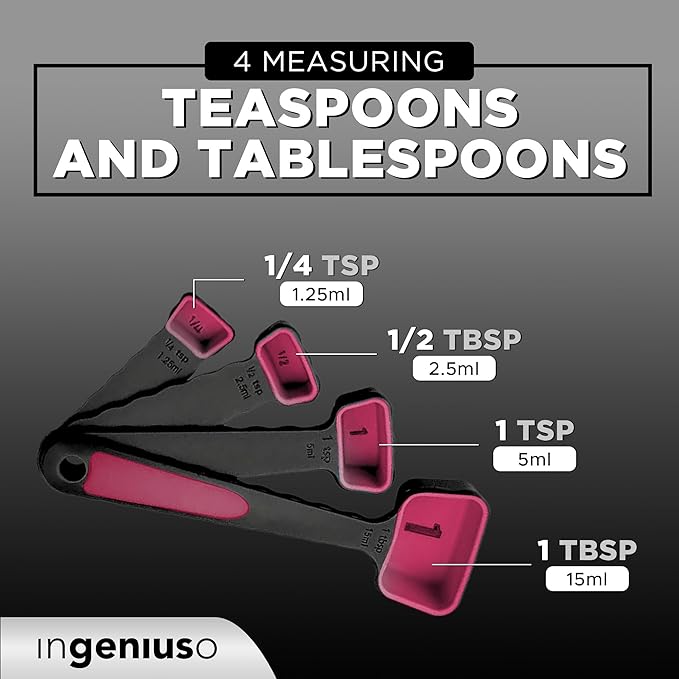 Collapsible Measuring Cups and Nesting Spoons - Adjustable Silicone for Cooking, used for Liquid and Dry Kitchen Items - Portable Portion Control, Dog Food, Kids, Travel, Camper, Space-Saving - 2 Sets