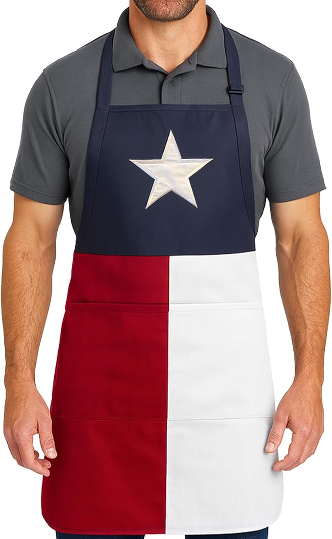 Kitchen Apron With Pockets Texas Flag Lone Star Applique,2 Front Pockets,Adjustable Neck Trap for Bistro BBQ