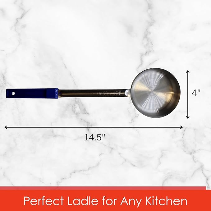 8 Ounce Solid Stainless Steel Portion Control Ladle Spoon for Measuring and Serving; Commercial Grade Serving Scoops [Pack of 2]