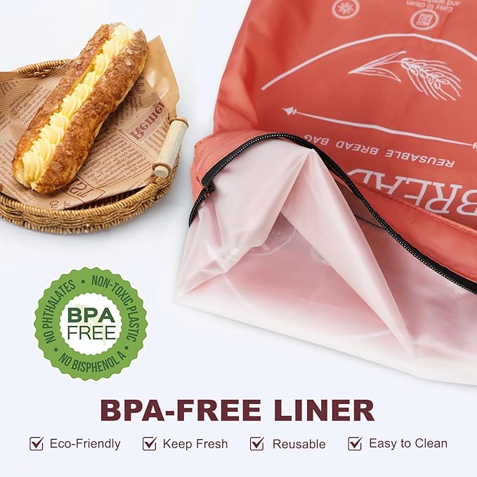 Bread Bags for Homemade Bread & Sourdough - Reusable Bread Bag with Linen Cover, Freezer-Safe Storage to Keep Bread Fresh for Days (XL, Orange)