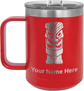 LaserGram 15oz Vacuum Insulated Coffee Mug, Tiki Statue, Personalized Engraving Included (Red)