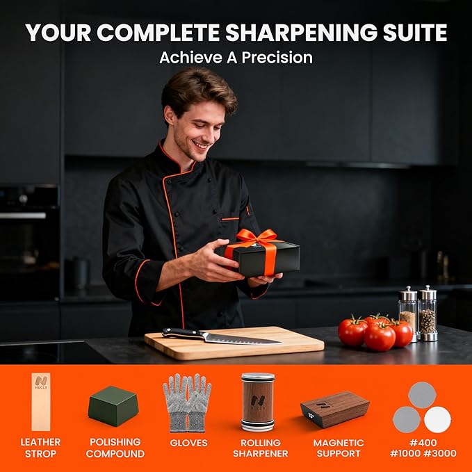 NUCLR Rolling Knife Sharpener Kit Knife Sharpening with Diamonds and Ceramic for Steel of Any Hardness Easy Kitchen knife Sharpener with Magnetic Holder with 15 & 20 Degrees