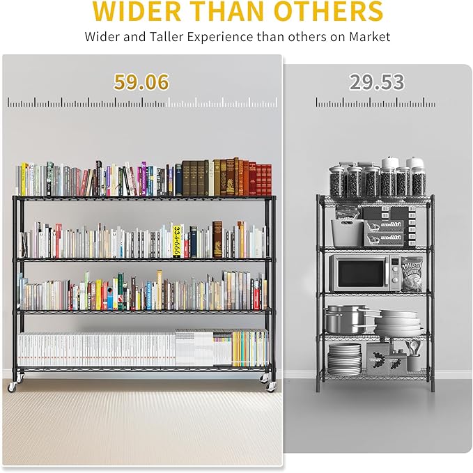 Karl home 4-Tier Adjustable Metal Storage Shelves, Wire Shelving Unit with Wheels & Leveling Feet, Heavy Duty Garage Shelving, Pantry & Kitchen Display Shelf Organizer, Home Storage Rack