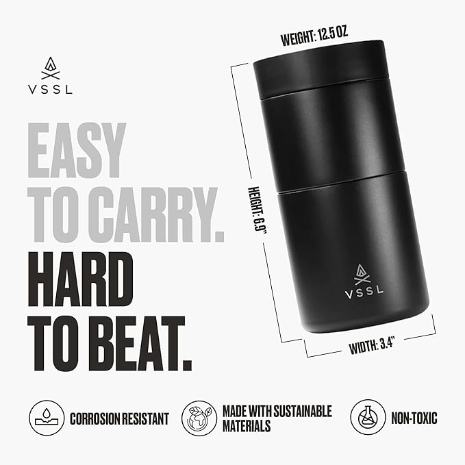 VSSL - Nest Pour Over Coffee Set | Coffee Maker for Camping | All-In-One Travel Pour Over | Transportable Dripper, 10oz Stainless Steel Travel Mug | Compact Storage & Adventure Ready | Black