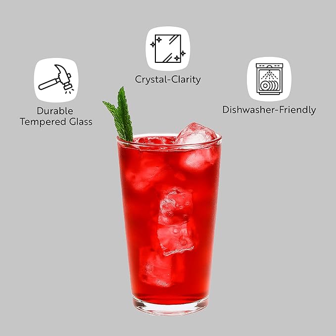 Restaurantware Sumi 19 Ounce Beverage Glasses Set of 12 Large Drinking Glasses - Lead-Free Dishwasher-Safe Glassware Glass Water Glasses Serve Water Juices Or Sodas For Restaurants or Homes