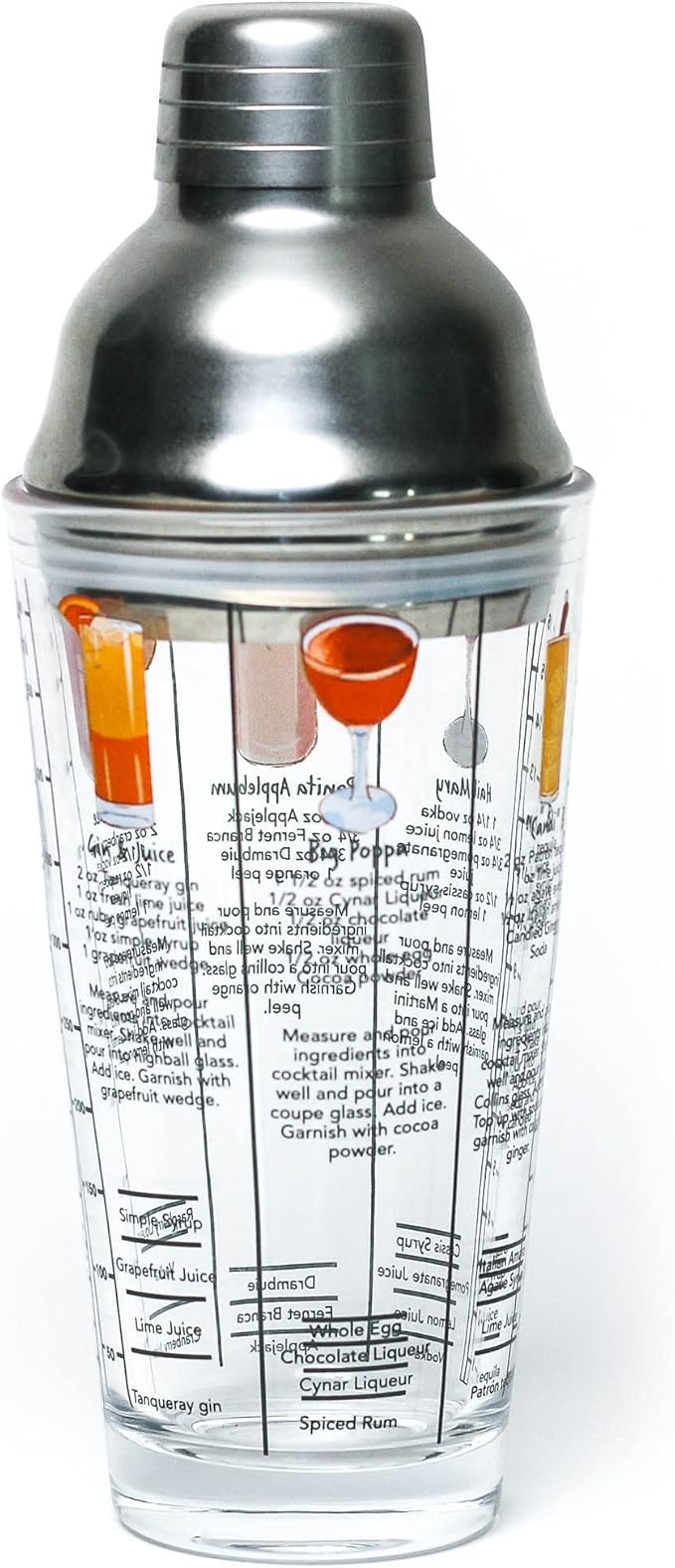 14 oz Recipe Glass Cocktail Shaker With Strainer Top - Includes 6 Cocktail Drink Recipes (Hip Hop Theme)
