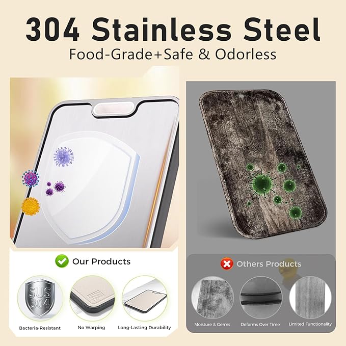 FIRE HIVE Upgraded Universal High Hardness Stainless Steel & Platycodon PP Material Double-Sided Cutting Board, Suitable for Non-toxic Cutting Boards with Juice Troughs for Home and Kitchen Use