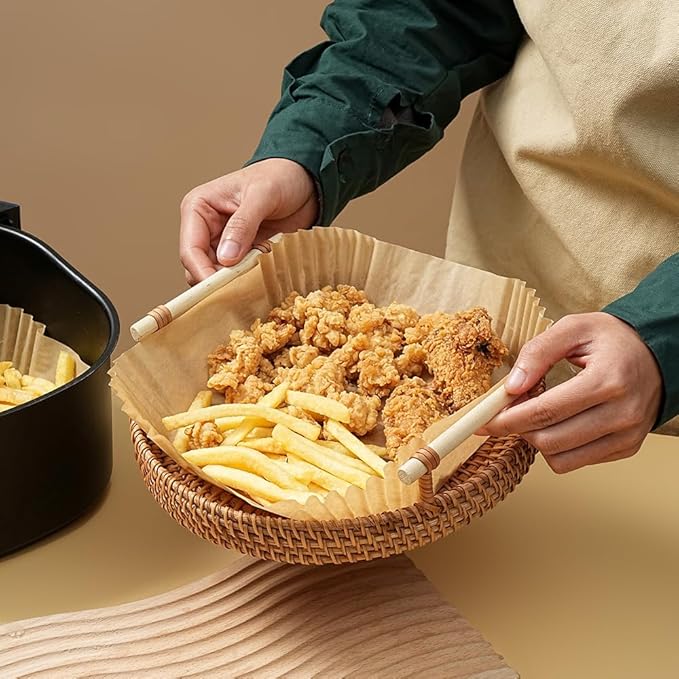 Air Fryer Liners Disposable Square.100pcs Virgin Pulp Parchment Paper for 4qt-6qt Air Fryer.Food Grade,Non-stick, Oil-proof & Heat Resistant for Baking,Microwave,Cooking & Deep Fryer Accessories