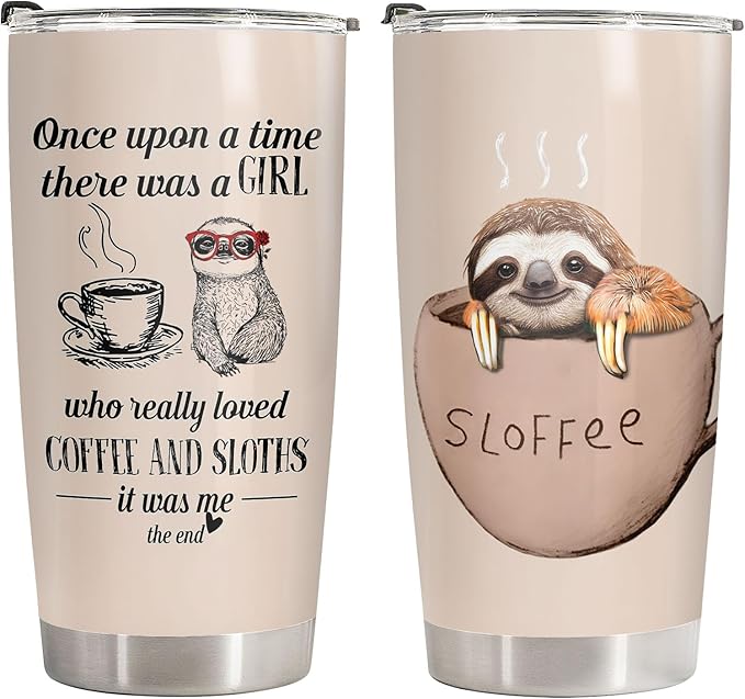 34HD Just A Girl Who Loves Sloth Tumbler with Lid, 20oz Stainless Steel Sloth Coffee Mug, Animal Gifts for Women Teen Girls Coworker Friend, Animal Lover Gifts for Birthday Mothers Day Christmas