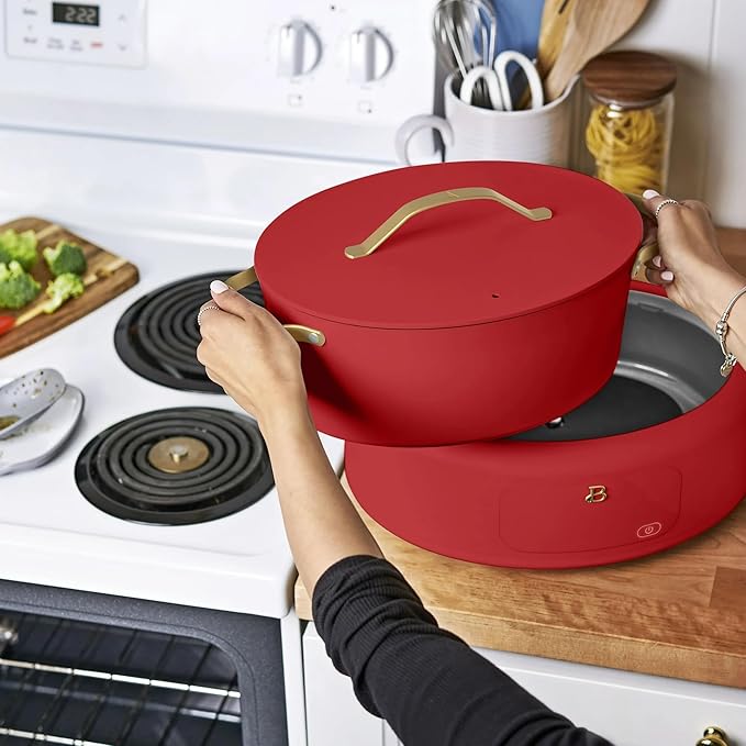 Beautiful 10-in-1 Electric MultiCooker 6 Quart - Programmable Slow Cooker, Sous Vide, Rice Cooker - Sleek Touch Timer & Delayed Start - Kitchen Appliance by Drew Barrymore (Tomato Red)