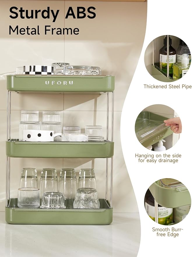 Countertop Coffee Station Organizer | 3-Tier Whisky Glass Tray, Mug Drying Shelf with Removable Drain Tray - Easy to Install, Clean - Spice Rack for Kitchen, Bathroom Counter Organzier