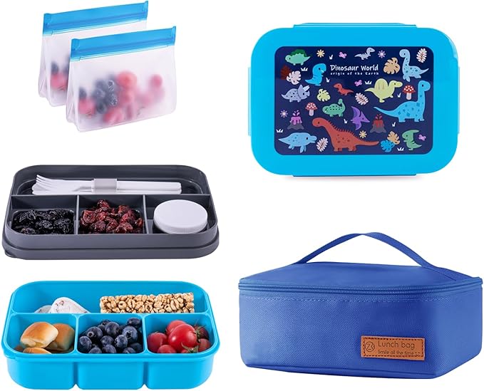 Leak-Proof, 8-Compartment Bento-Style Lunch Box - Ideal Portion Sizes for Ages 6 +, Durale, Drop-Proof, Dishwasher Safe, & Made with BPA-Free Materials(Blue)