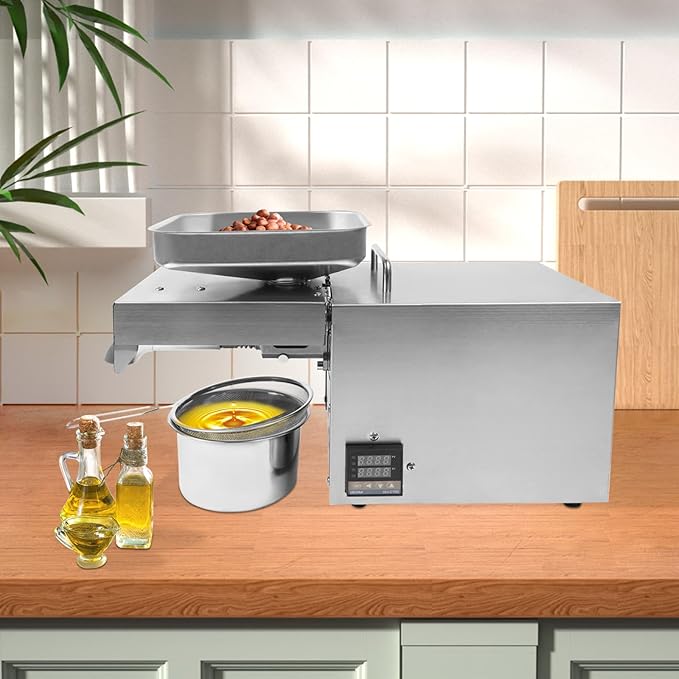 Stainless Steel Oil Press Machine 610W 110V Cold Press Oil Extractor Machine Commercial Household Cold/Hot Oil Press for Nuts Walnut Linseed Olive Kernel Almond Rapeseed Sesame