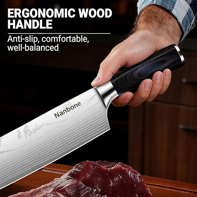 Nakiri Knife 7 Inch Sharp Meat Cleaver and Vegetable Kitchen Knife Damascus Asian Chef Knife for Home and Kitchen with Ergonomic Handle High Carbon Stainless Steel knife Chef Cooking Gift