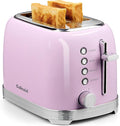 Toaster 2 Slice Retro Stainless Steel with 1.5” Extra Wide Slots Bagel, Defrost, Reheat, Cancel Functions, 6 Bread Shade Settings, Removable Crumb Tray, Pastel Pink