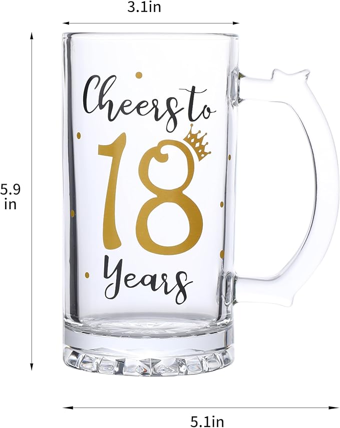 18th Birthday Gift，Men and Women Cheering 18th Birthday Beer Mugs，Cheers to the 18th Anniversary Beer Glass，18th Birthday Party Wedding Anniversary Decorative Gift, 18 Ounce (Cheers to 18 Years)