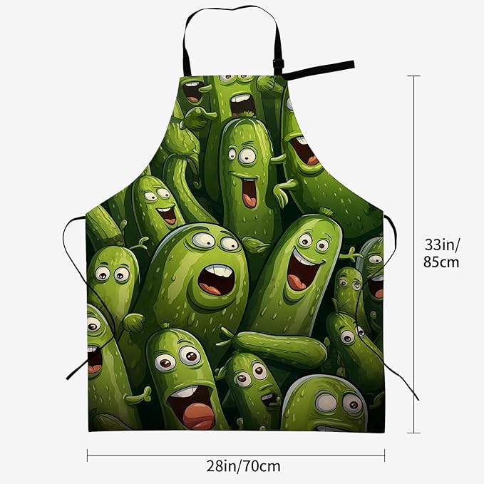Pickle Apron for Women, 28x33in, Kitchen Chef Aprons with 2 Pockets, Polyester, Funny Cartoon Pickles Apron for Cooking BBQ Baking Gardening Chef, Gifts for Mom Wife Dad