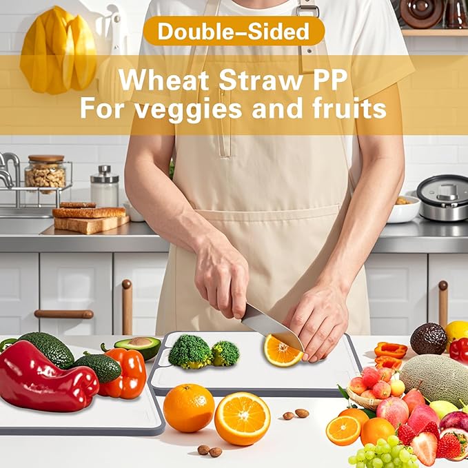Titanium Cutting Board for Kitchen, Double-Sided Food-Grade Design with Pure Titanium & Wheat Straw PP, Non-Slip Edges, for Meat, Vegetables, Baking, Safe & Easy to Clean