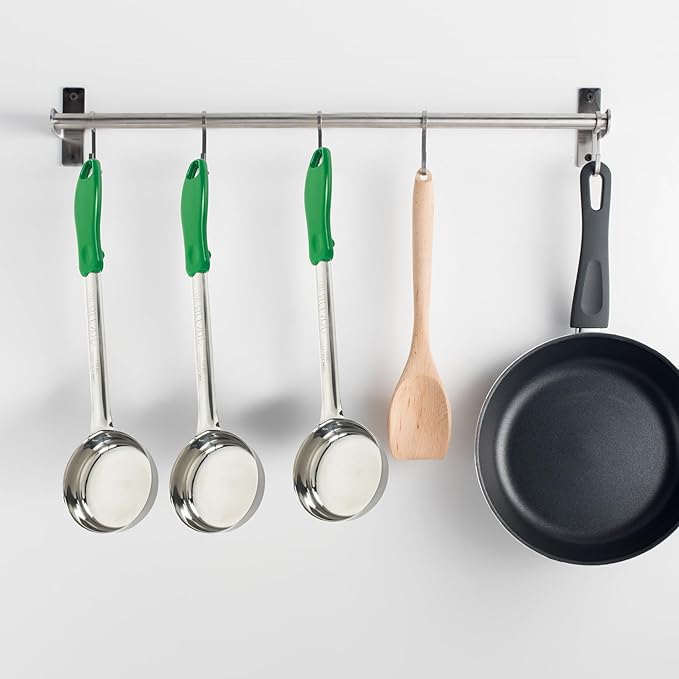 2 Pack Solid Food Portioner with Green Handle, 4-Ounce – Medium Stainless Steel Cooking & Serving Spoon, Kitchen Ladle for Soup, Gravy, Sauce, Food Prep & Serving